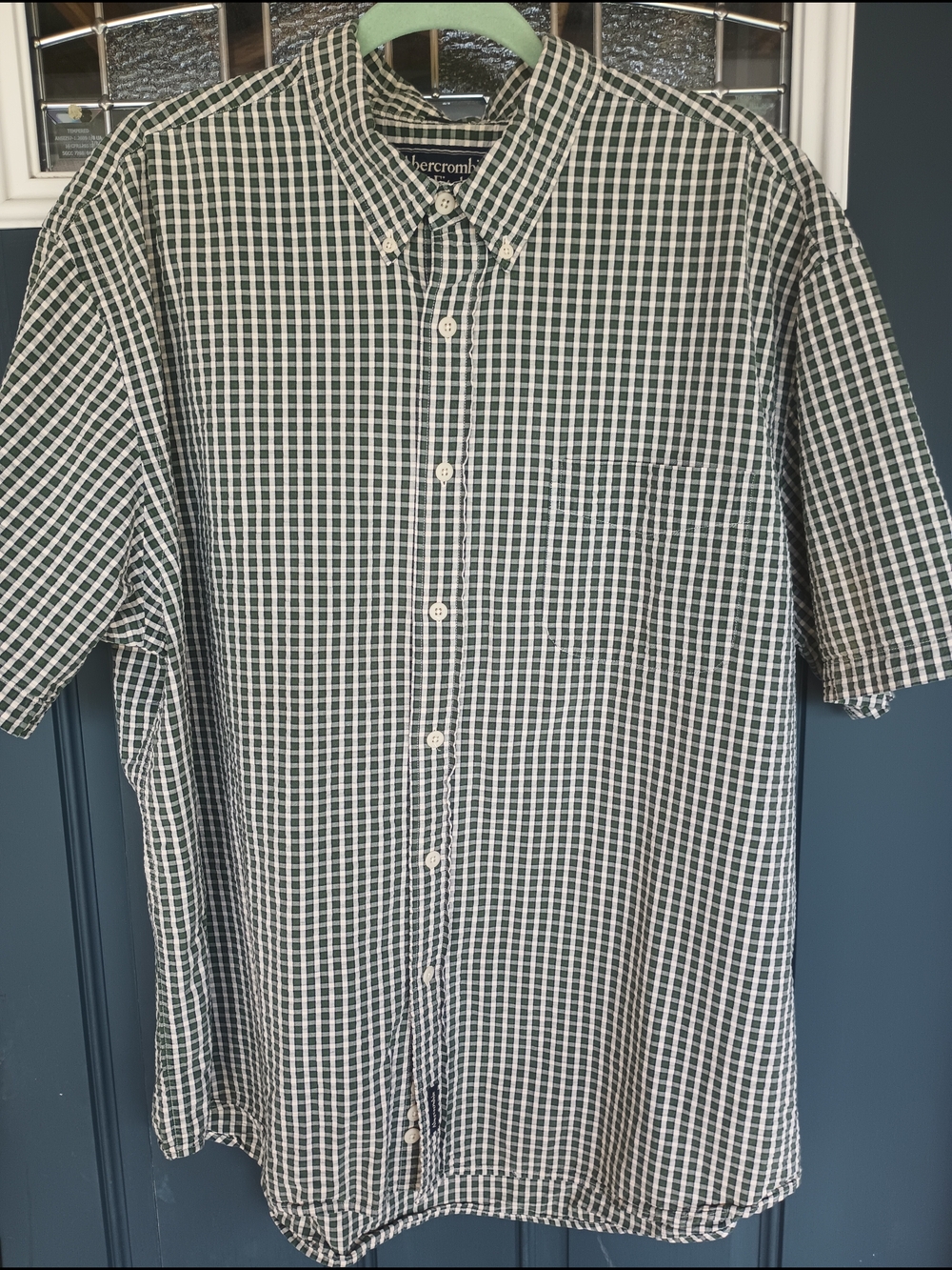Abercrombie & Fitch Men's  Seersucker Green Check Button-Down "BIG" Shirt Sz XL